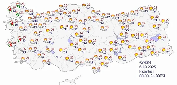 Hava Durumu Tahmin Haritası 6 Ekim Pazartesi
